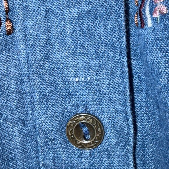 Vintage Koret Denim Shirt Embroidered Panel 90s Western Cottagecore Small - Picture 5 of 11